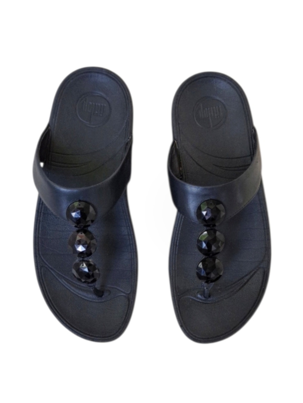 FitFlops Black Bead Embellished Toe Post Sandals Flip Flops 7